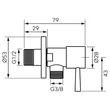 Rotondo Sarokszelep 1/2"* 1/2" FEKETE  FERRO