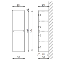 LUNA/SLIM F120 2 ajtó FALI kiegészítő Fürdőszobaszekrény TBOSS