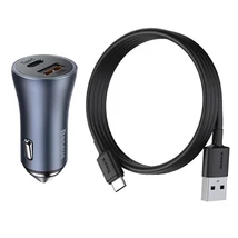 Baseus AUTÓS TÖLTŐ USB+TYPE-C ALJZAT 40W, PD GYORSTÖLTŐ 4.0, LED JELZÉS + TYPE-C KÁBEL TZCCJD-0G