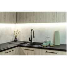 Laveo BARBADOS matt fekete 1,5 medencés mosogató dugókiemelős helytakarékos szifonnal