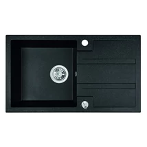 Laveo BARBADOS szemcsés fekete csepptálcás mosogató dugókiemelős helytakarékos szifonnal Laveo BARBADOS szemcsés fekete csepptálcás mosogató dugókiemelős helytakarékos szifonnal