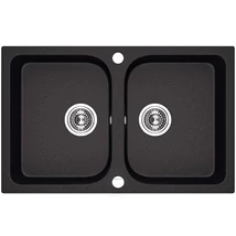 Laveo CELIA szemcsés fekete kétmedencés mosogató dugókiemelős helytakarékos szifonnal Laveo CELIA szemcsés fekete kétmedencés mosogató dugókiemelős helytakarékos szifonnal