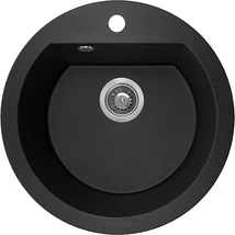 Laveo DAFNE egykör szemcsés fekete mosogató csaplyukkal, helytakarékos szifonnal