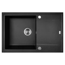 Laveo MEGALO csepptálcás szemcsés fekete mosogató dugókiemelős helytakarékos szifonnal Laveo MEGALO csepptálcás szemcsés fekete mosogató dugókiemelős helytakarékos szifonnal