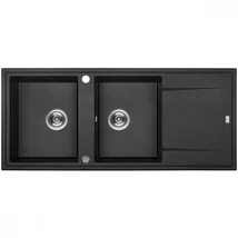 Laveo MEGALO kétmedence csepptálcás szemcsés fekete mosogató dugókiemelős helytakarékos szifonnal