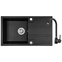 Laveo BARBADOS csepptálcás szemcsés fekete szett álló csappal dugókiemelős helytakarékos szifonnal Laveo BARBADOS csepptálcás szemcsés fekete szett álló csappal dugókiemelős helytakarékos szifonnal