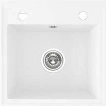 Laveo RINA egymedencés fehér mosogató csaplyukkal, automata dugókiemelős, helytakarékos szifonnal Laveo RINA egymedencés fehér mosogató csaplyukkal, automata dugókiemelős, helytakarékos szifonnal