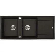 Laveo MEGALO kétmedence csepptálcás matt fekete mosogató dugókiemelős, helytakarékos szifonnal