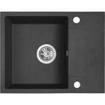 Laveo RAB MINI szemcsés fekete csepptálcás mosogató helytakarékos szifonnal, csaplyuktakaró dugóval Laveo RAB MINI szemcsés fekete csepptálcás mosogató helytakarékos szifonnal, csaplyuktakaró dugóval