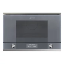 SMEG MIKROHULLÁMÚ SÜTŐ, Linea ,BEÉP., 22 liter, 6 funkció, LED kijelző,forgótányér nélküli, ezüst szürke üveg