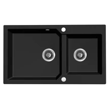 Laveo MILOS 2M 90 kétmedencés matt fekete gránit mosogató helytakarékos dugókiemelős szifonnal