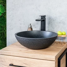 LAVEO AMBER kerek gránit mosdó túlfolyó nélkül, fekete LAVEO AMBER kerek gránit mosdó túlfolyó nélkül, fekete