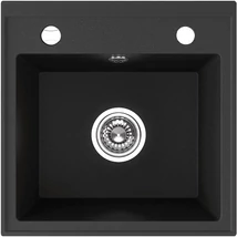 Laveo RINA egymedencés matt fekete mosogató csaplyukkal, automata dugókiemelős, helytakarékos szifonnal Laveo RINA egymedencés matt fekete mosogató csaplyukkal, automata dugókiemelős, helytakarékos szifonnal