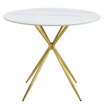Étkezőasztal, fehér márvány/gold arany króm, átmérő 90 cm, MEKNER