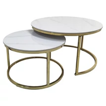 2 darabos dohányzóasztal szett, márvány imitáció/gold króm-arany, DEVNET 3 NEW