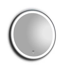 TMP IRON fürdőszoba tükör - FEKETE keret - kerek - LED világítással - érintésmentes kapcsoló - 90 cm