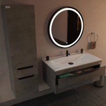TMP IRON fürdőszobai tükör - FEKETE keret - kerek - LED világítással - 80 cm