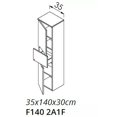 LIMA F140 2 ajtó 1 fiók FALI kiegészítő Fürdőszobaszekrény TBOSS Luna és Slim bútorokhoz