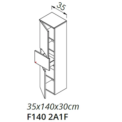 LIMA F140 2 ajtó 1 fiók FALI kiegészítő Fürdőszobaszekrény TBOSS Luna és Slim bútorokhoz