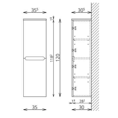 LUNA/SLIM F120 2 ajtó FALI kiegészítő Fürdőszobaszekrény TBOSS