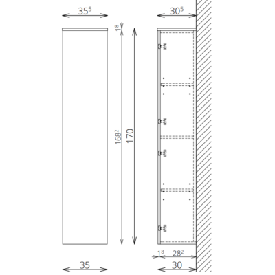 LUNA/SLIM F170 1 ajtó FALI kiegészítő Fürdőszobaszekrény TBOSS