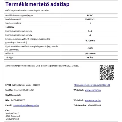 Evido KOMBINÁLT TŰZHELY FOGE55C.1