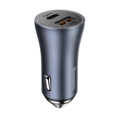 Baseus AUTÓS TÖLTŐ USB+TYPE-C ALJZAT 40W, PD GYORSTÖLTŐ 4.0, LED JELZÉS + TYPE-C KÁBEL TZCCJD-0G