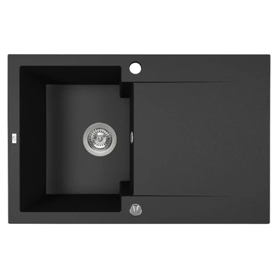 Laveo PICO 45S egymedence csepptálcás szemcsés fekete gránit mosogató helytakarákos szifonnal