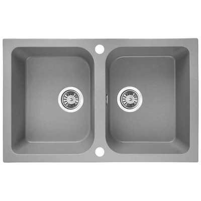 Laveo CELIA szürke kétmedencés mosogató dugókiemelős helytakarékos szifonnal