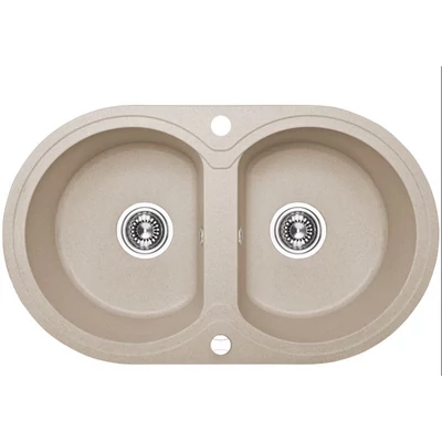 Laveo DAFNE kétkör bézs mosogató dugókiemelős helytakarékos szifonnal