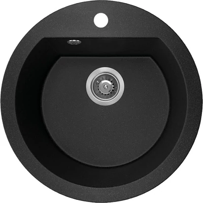 Laveo DAFNE egykör szemcsés fekete mosogató csaplyukkal, helytakarékos szifonnal