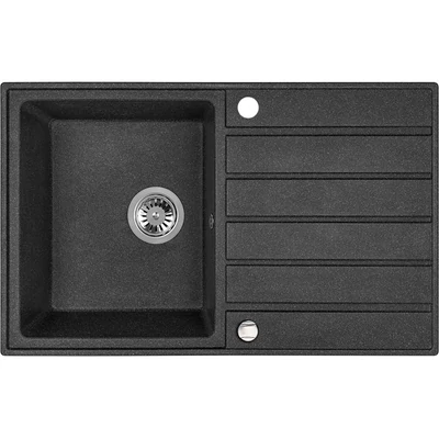 Laveo MARGARITA csepptálcás szemcsés fekete mosogató automata dugókiemelős, helytakarékos szifonnal