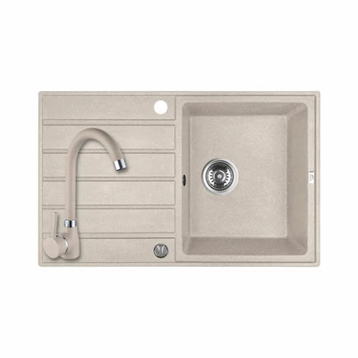 Laveo MARGARITA bézs szett álló csappal, automata dugókiemelős, helytakarékos szifonnal