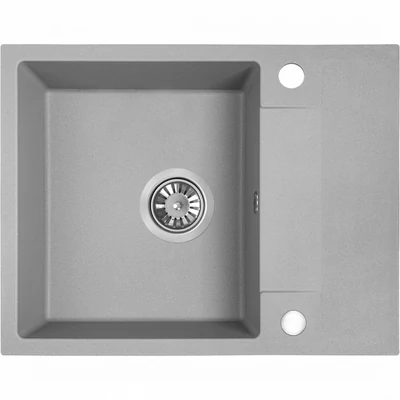 Laveo RAB MINI szürke csepptálcás mosogató helytakarékos szifonnal, csaplyuktakaró dugóval