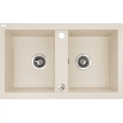 LAVEO BARBADOS jázmin kétmedencés mosogató automata dugókiemelős, helytakarékos szifonnal