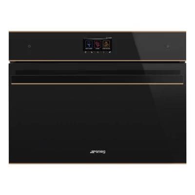 SMEG KOMBINÁLT KOMPAKT GŐZPÁROLÓ-SÜTŐ,DSN ,16 funkció,5 gőzfunkció,TFT kijelző,fekete üveg réz díszítéssel