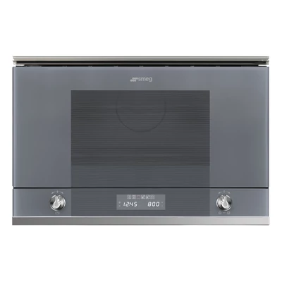 SMEG MIKROHULLÁMÚ SÜTŐ, Linea ,BEÉP., 22 liter, 6 funkció, LED kijelző,forgótányér nélküli, ezüst szürke üveg