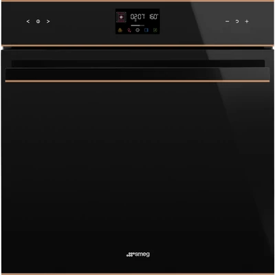 SMEG PIROLITIKUS HŐLÉGKEVERÉSES SÜTŐ, Dolce Stil Novo design, Galileo, 60 cm, ES LCD, fekete üveg, réz dísz