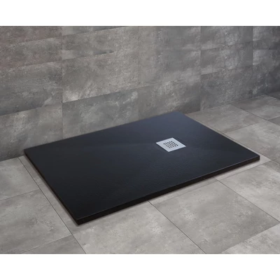 Kios F szögletes lapos fekete zuhanytálca 180x80 fekete, ajándék szifonnal