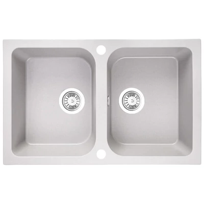 Laveo CELIA fehér kétmedencés mosogató dugókiemelős helytakarékos szifonnal