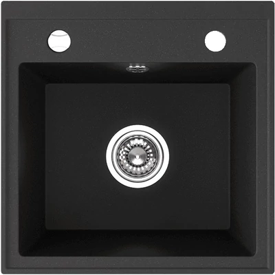 Laveo RINA egymedencés matt fekete mosogató csaplyukkal, automata dugókiemelős, helytakarékos szifonnal