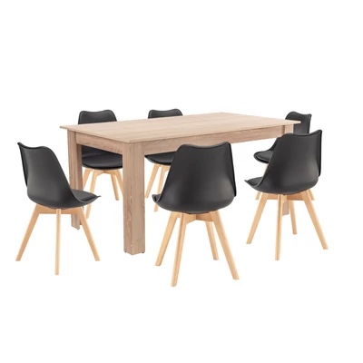 Lola 6+1 étkező garnitúra fekete-sonoma tölgy